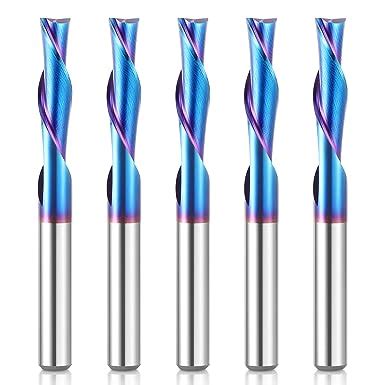 HQMaster 5 Pcs Spiral CNC Router Bits Set Down Cut 1 4 Shank Solid