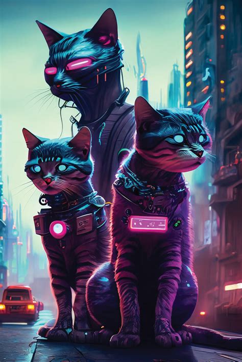 Wall Art Print Cyberpunk Cats Gifts Merchandise Europosters