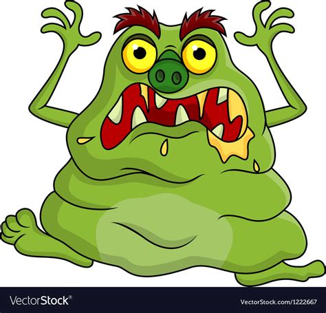 Ugly green monster cartoon Royalty Free Vector Image