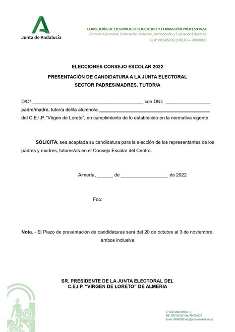 ELECCIONES REPRESENTANTES DEL CONSEJO ESCOLAR 2022 CEIP Virgen De Loreto