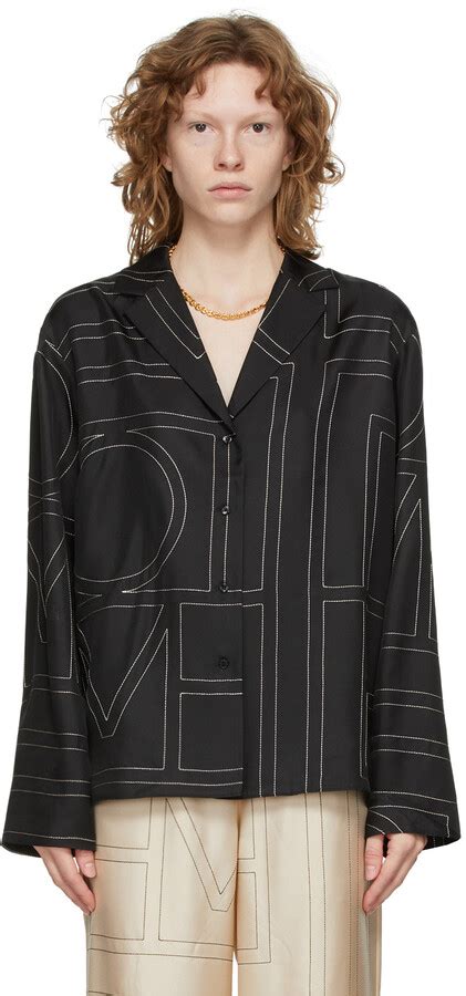 Totême Black Silk Monogram Pj Shirt Shopstyle Sleepwear Tops