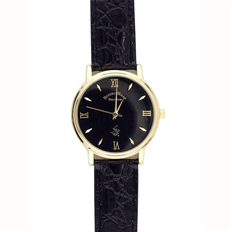 Beverly Hills Polo Club Mens Watch With Round Goldtone Case Black Dial