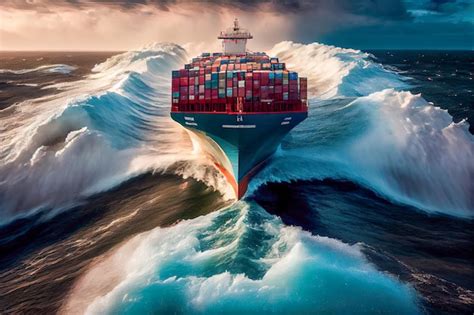 Premium Photo Closeup Of A Container Ship At Sea Generative Ai