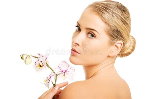 Sensual Portrait Of Nude Woman With Orchid Flower Stock Image Image