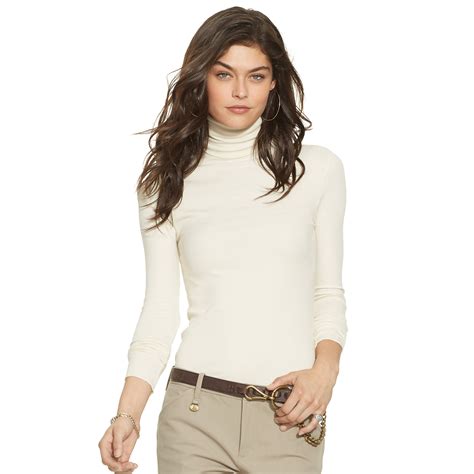 Polo Ralph Lauren Stretch Pima Blend Turtleneck In Cream White Lyst