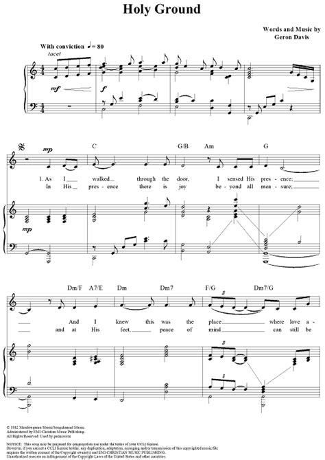 Holy Ground" Sheet Music for Piano/Vocal/Chords - Sheet Music Now