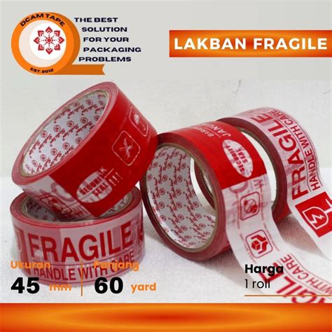 Jual Lakban OPP Tape Lakban Fragile Putih Merah 45mm X 60 Yard