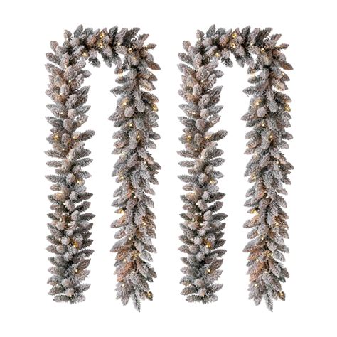 Glitzhome 2pk 9ft Pre Lit Snow Flocked Christmas Garland With Lights