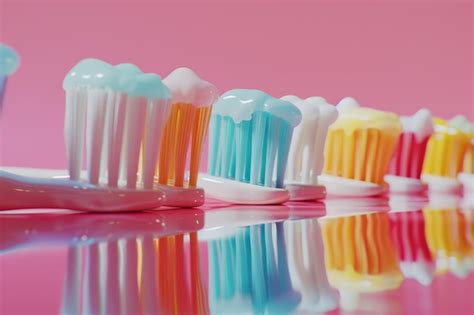 Premium Photo A Row Of Toothbrushes With Different Colors Of