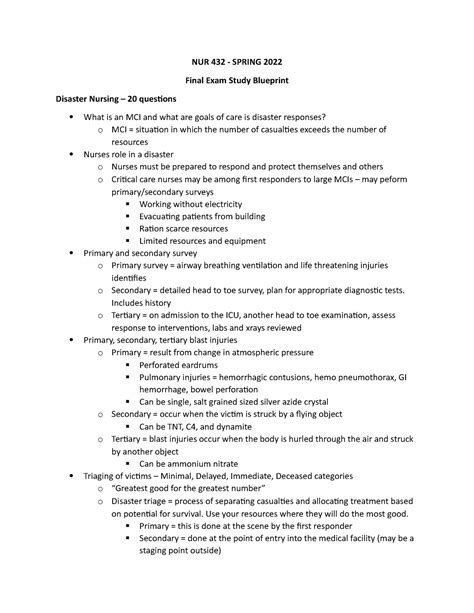 High Acuity Final BP Blueprint NUR 432 SPRING 2022 Final Exam