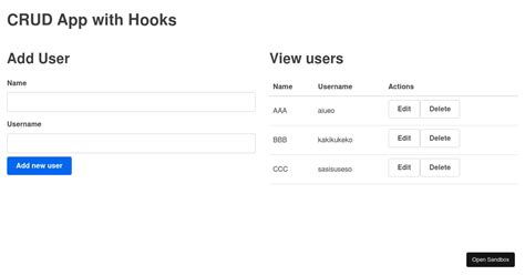 React Hooks CRUD Forked Codesandbox