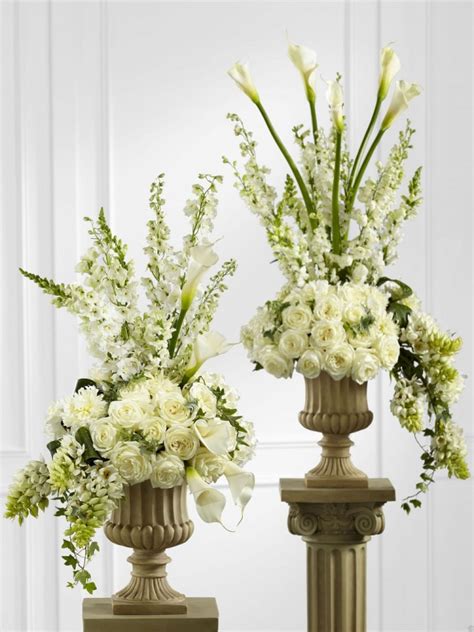 Classic White Pedestal Arrangement Daisy Chain Flowers