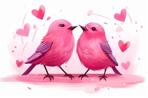 Des Oiseaux Roses Amoureux Sur Une Branche Vecteur Premium