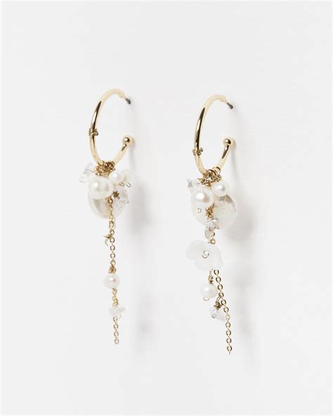 Harmony Pearl Shell Flower And Chain Drop Hoop Earrings Oliver Bonas Us