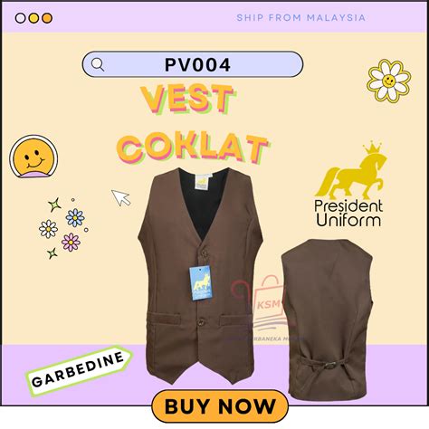 Vest Coklat Pengawas Ready Stock Vest Sekolah Rendah Dan Menengah