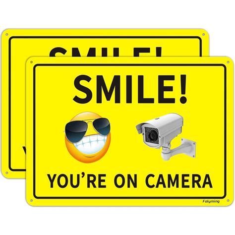 Smile You On Camera Sign Cctv Smiley Surveillance Sign X Inch