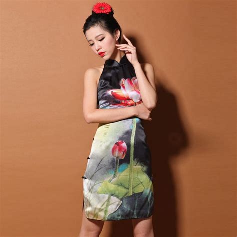 Custom Made Outstanding Lotus Flower Silk Cheongsam Qipao Dress