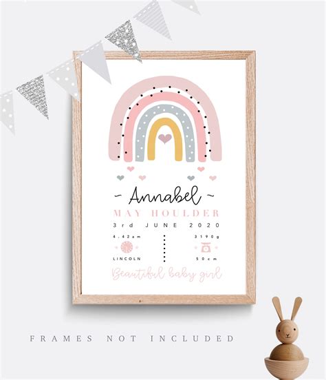 Birth Details Print Rainbow Nursery Print Birth Poster Baby Etsy