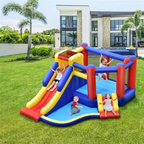 Inflatable Bouncy Castle Kids Jumping House W Double Slides And 550w Air