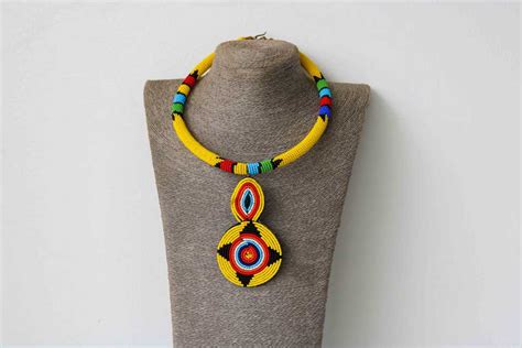 MAINA Yellow Zulu Pendant Necklace African Beaded Necklace Naruki