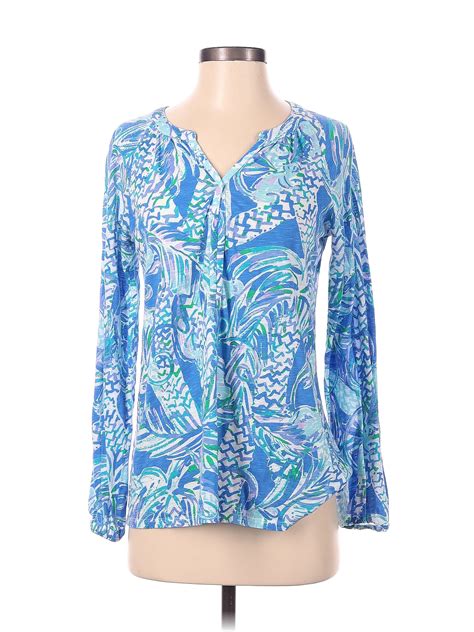 Lilly Pulitzer 100 Cotton Tropical Blue Long Sleeve Top Size S 67