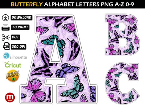 Butterfly Alphabet Letters png - MR ALPHABETS