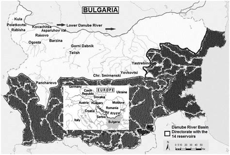 Bulgaria map with catchment area of the Danube River on Bulgarian ...