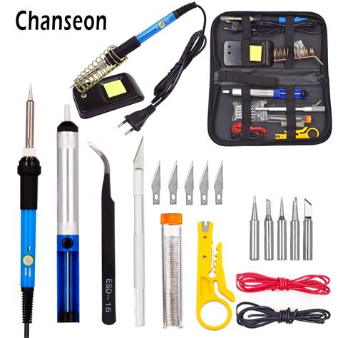 Chanseon 220v 110v 60w temperatura ajustável kit de ferro de solda