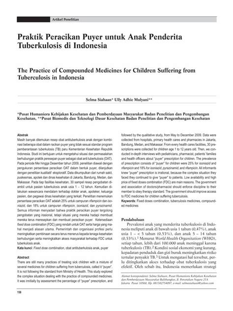 Pdf Praktik Peracikan Puyer Untuk Anak Penderita Tuberkulosis