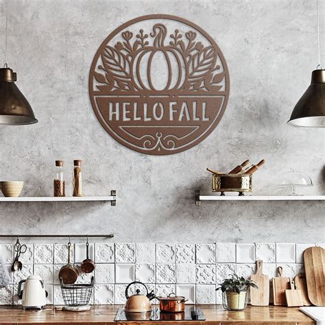 Hello Fall Fall Metal Sign Fall Wall Art Hello Fall Door Hanger Hello