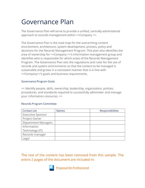 Records Management Governance Plan Template Download