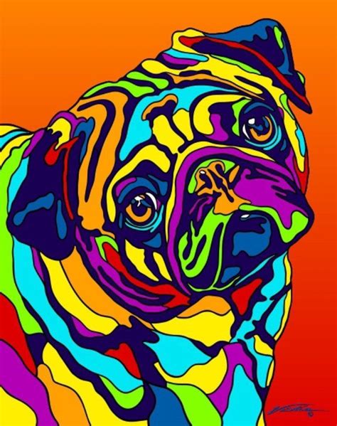 Multi Color Pug Dog Breed Matted Prints And Canvas Giclées Modern Wall