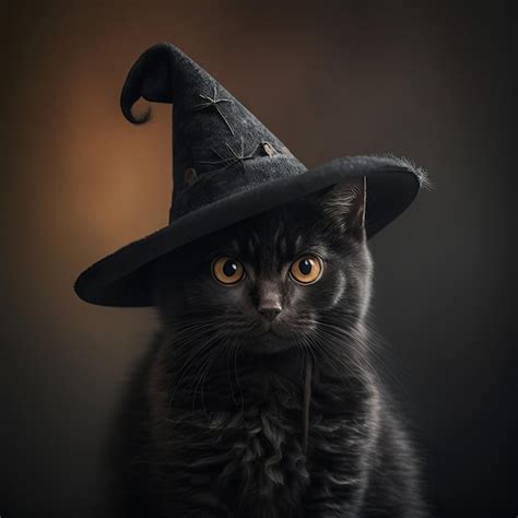 Premium Photo A Cute Halloween Witches Black Cat Wearing A Witch Hat