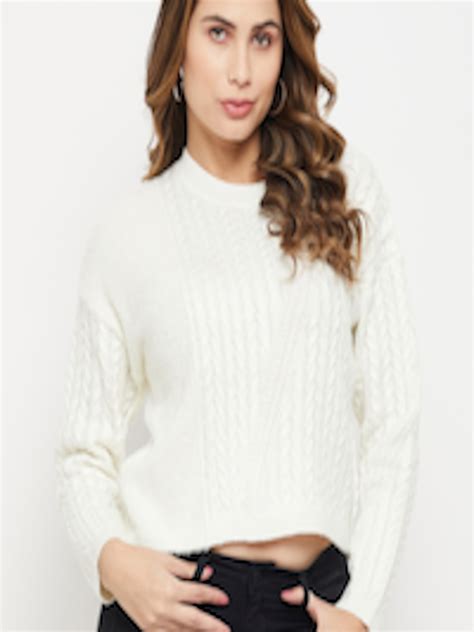 Buy Madame Women Acrylic Cable Knit Crop Pullover Sweaters For Women