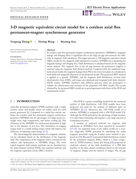 Pdf D Magnetic Equivalent Circuit Model For A Coreless Axial Flux