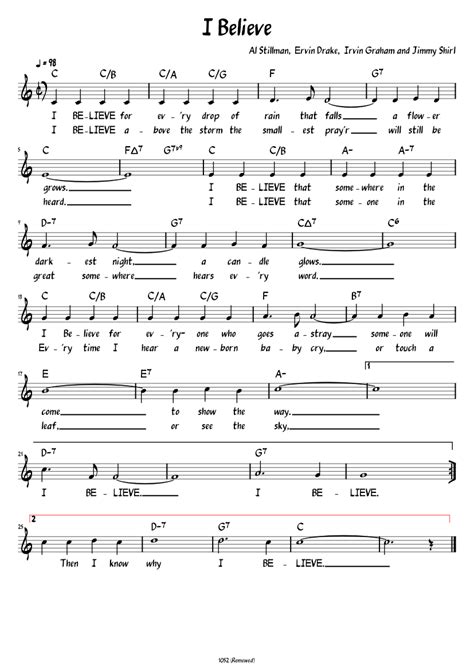 I Believe Lead Sheet With Lyrics Sheet Music For Piano Solo Easy