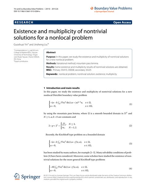 Pdf Existence And Multiplicity Of Nontrivial Solutions For A Nonlocal