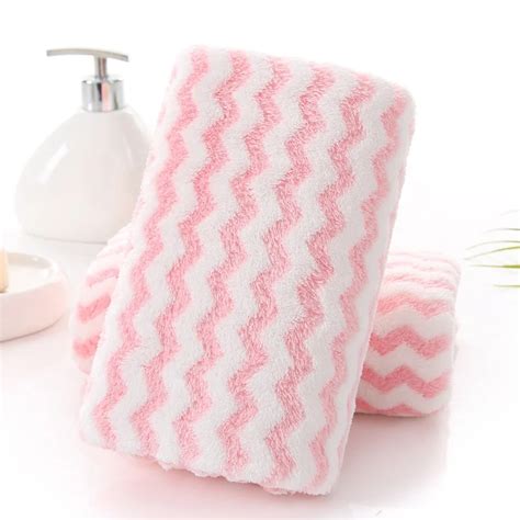 Striped Coral Fleece Bath Towel Set And Face Striped Coral Fleece Set