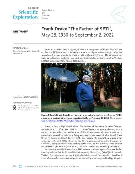 Pdf Frank Drake The Father Of Seti May To September