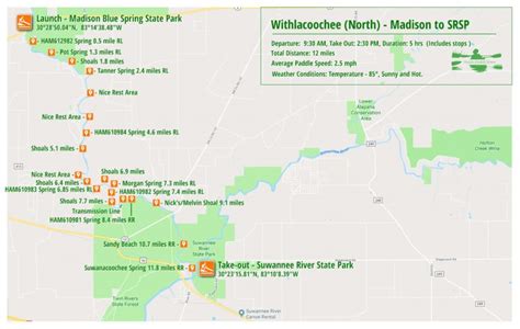 Graphic Paddlemap Withlacoochee River North Florida Paddle Notes