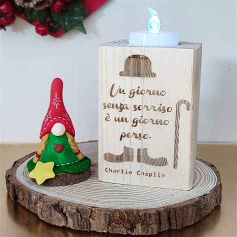 Porta Candela In Legno Con Frase