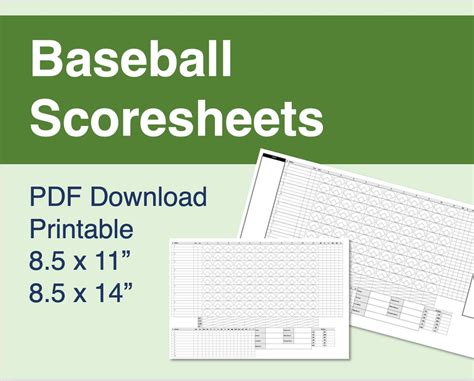 Baseball Scoresheet Templates Downloadable 8.5 X 11 and 8.5 X 14 - Etsy