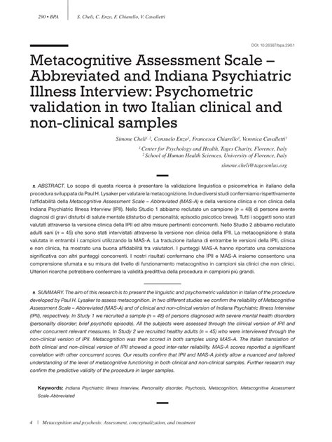 PDF Metacognitive Assessment Scale Abbreviated And Indiana