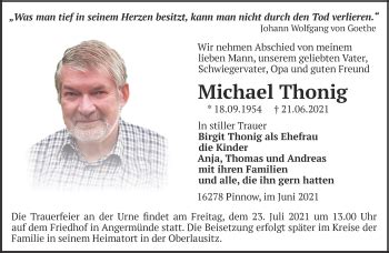 Traueranzeigen Von Michael Thonig M Rkische Onlinezeitung Trauerportal