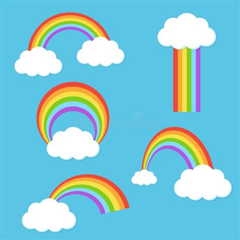 Rainbow With Clouds Vector Set Stock Vector Illustration Of Spectrum