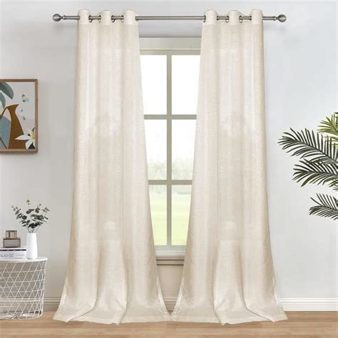 Lot De 2 Rideaux Semi Transparents En Faux Lin Pour Chambre À Coucher