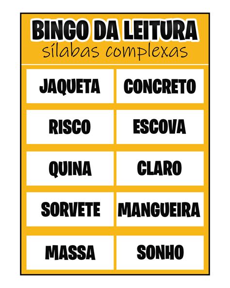 Recurso Pedag Gico Bingo Da Leitura S Labas Complexas Atividades