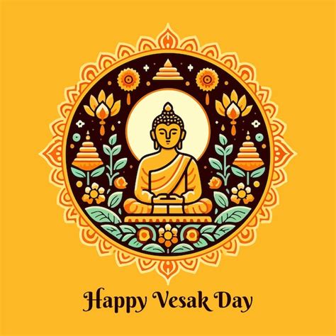 Premium Vector Happy Vesak Day Vector Greetings With Yellow Background