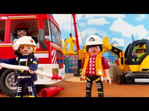 Playmobil City Action Fire At Construction Site Fire Engine Fire