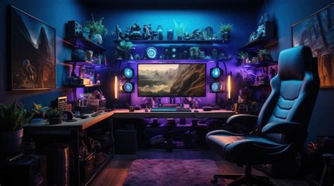 Premium AI Image | Modern gaming room with gaming chair and pc